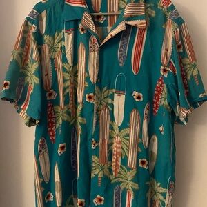 Men's Teal Hawaiian Surfboard Print Shirt
